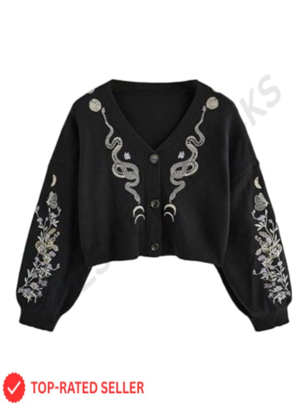 Women's Butterfly Goth Cardigan Floral Cropped Knit Sweater Button Up
